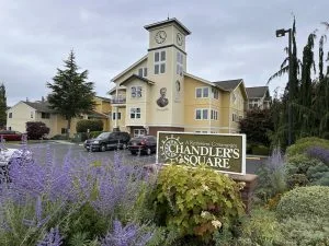 Outside of Chandler's Square senior living community in Anacortes, WA